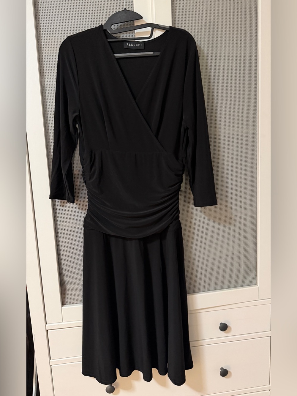 Rekucci Women's Slimming 3/4 Sleeve Fit-and-Flare Crossover Tummy .